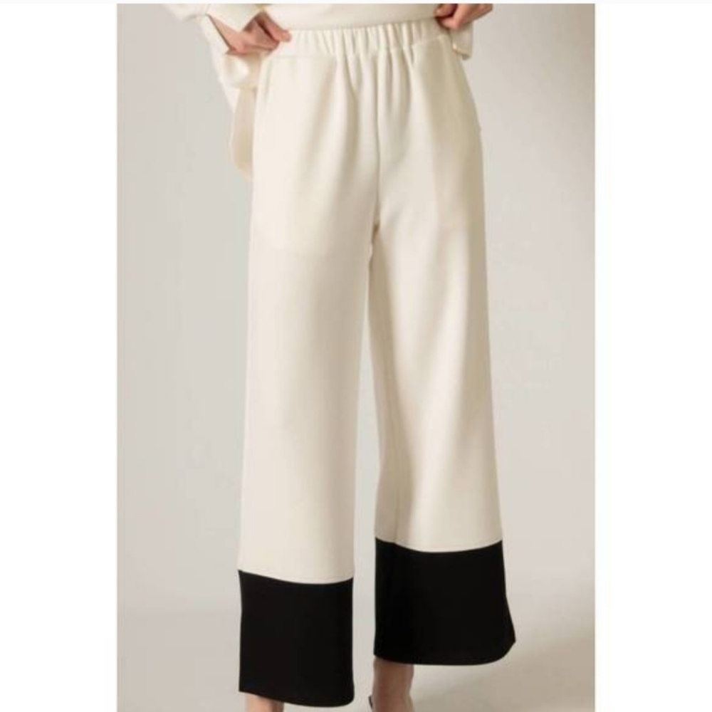 P. Cill Elasticized Pull On Contrast Hem Office Travel Pants Sz S Cream
